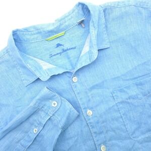 Tommy Bahama Shirt Men XXL Light Blue 100% Linen Long Sleeve Button Front Casual